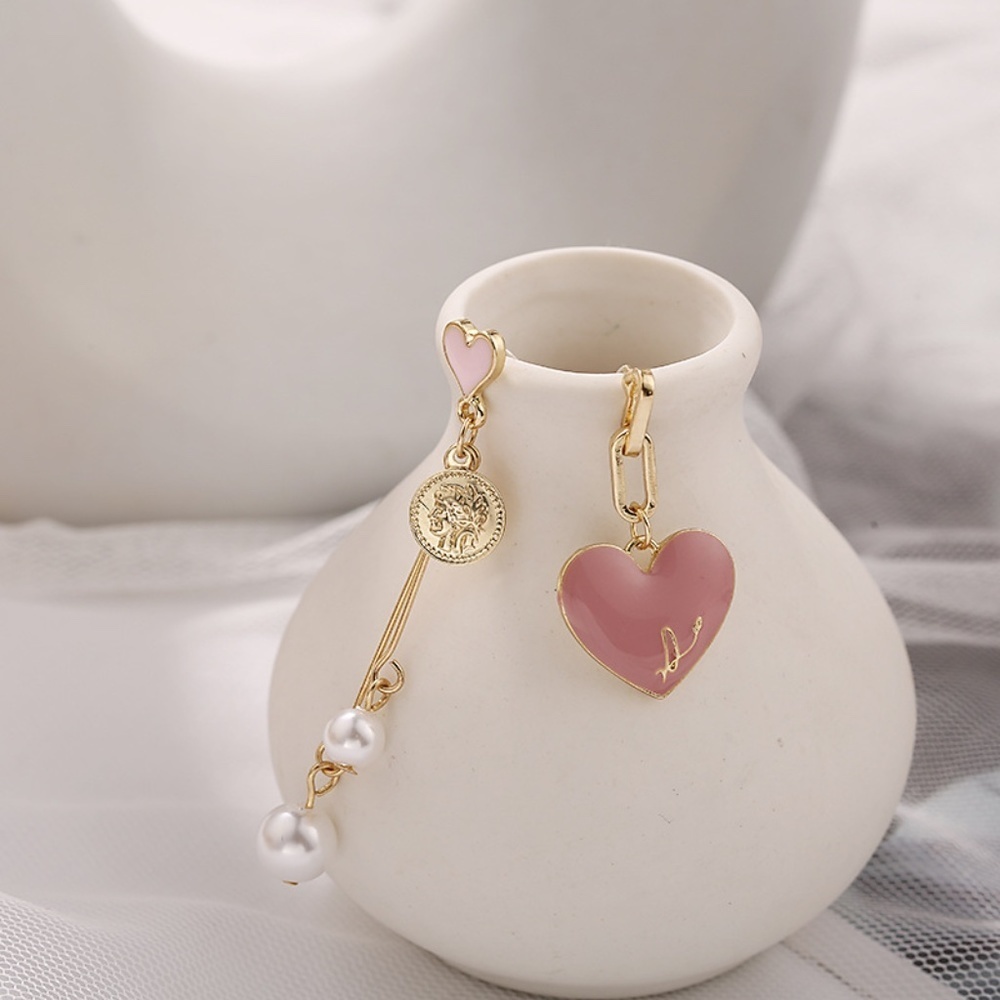 *NEVEAH* Asymmetric Gold x Pink Heart Dangle Earrings